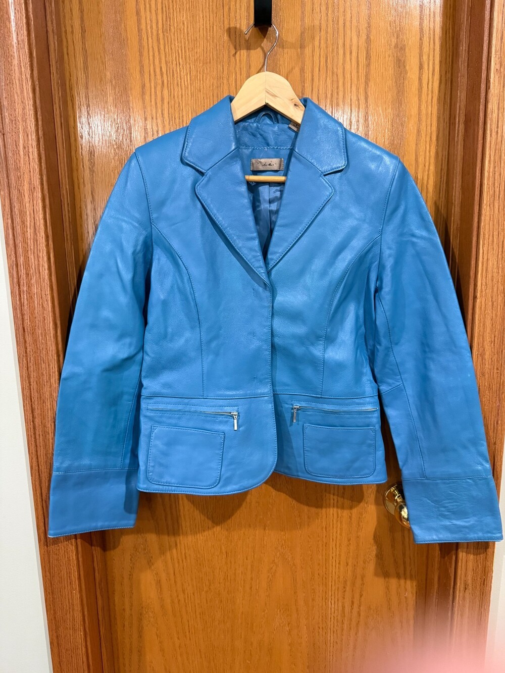 Women's I.e. Blue Leather Jacket Size S